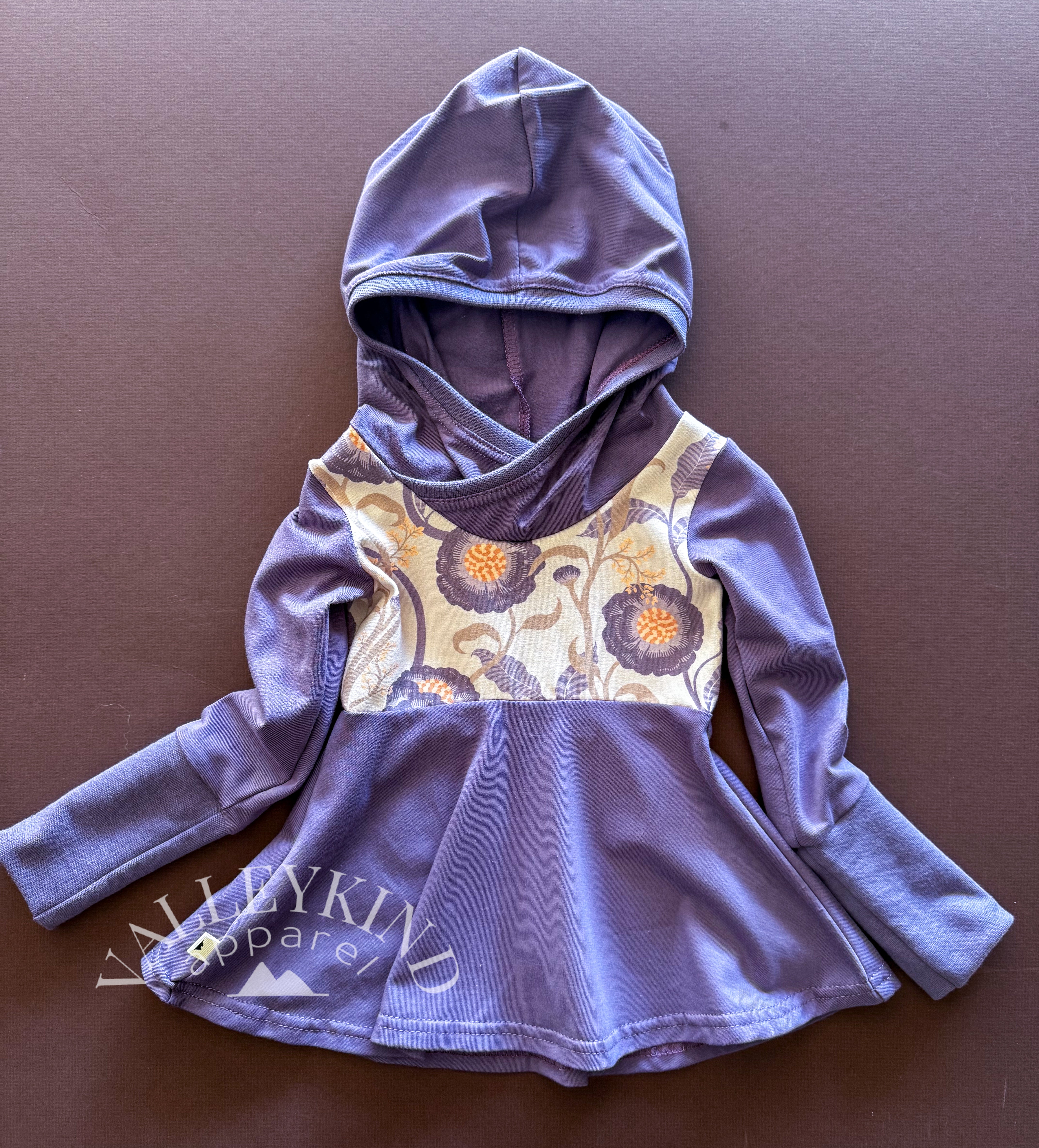 Grow with Me Hooded Tunic Purple Floral 12m-3T